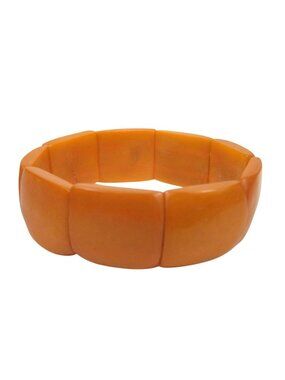 Orange Chunky Vintage Lucite Plastic Stretch Bracelet Elastic Band MOD 7 in